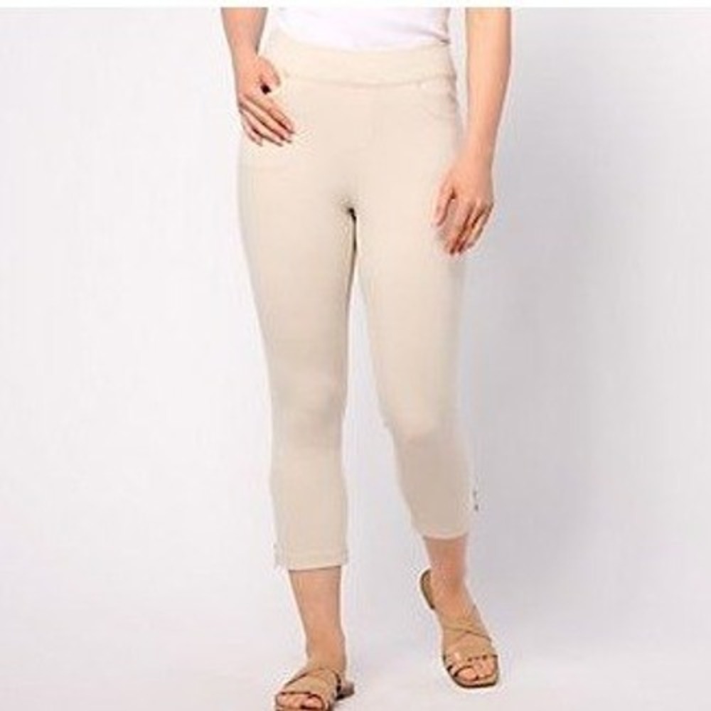 Belle by Kim Gravel Coastal Crop Perfect Ponte Pant Sand Bar Beige Plus 32